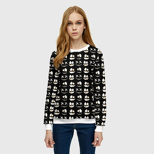Женский свитшот Прикольные смайлы Хэллоуин 2 Halloween 2 / 3D-Белый – фото 3