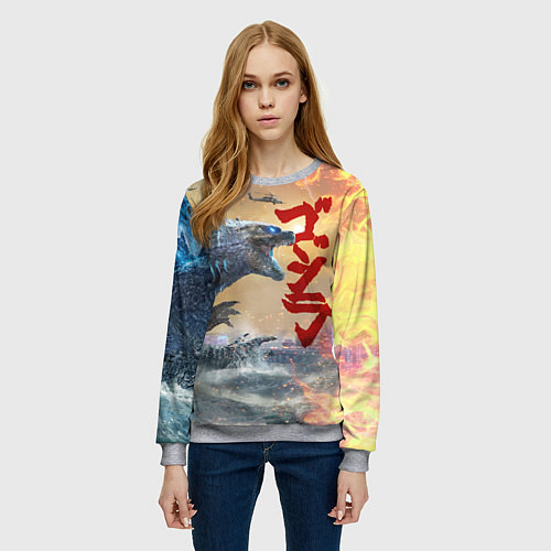 Женский свитшот ГОДЗИЛЛА АТАКУЕТ! / 3D-Меланж – фото 3