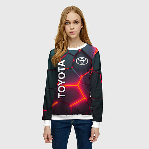 Женский свитшот TOYOTA 3D NEON ТОЙОТА 3Д ПЛИТЫ НЕОН / 3D-Белый – фото 3