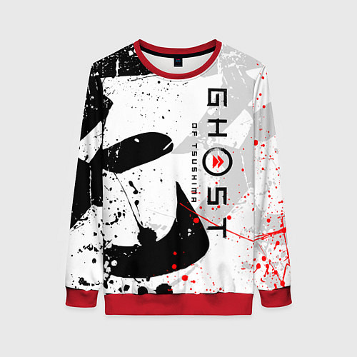 Женский свитшот GHOST OF TSUSHIMA ПРИЗРАК ЦУСИМЫ БЕЛЫЙ / 3D-Красный – фото 1