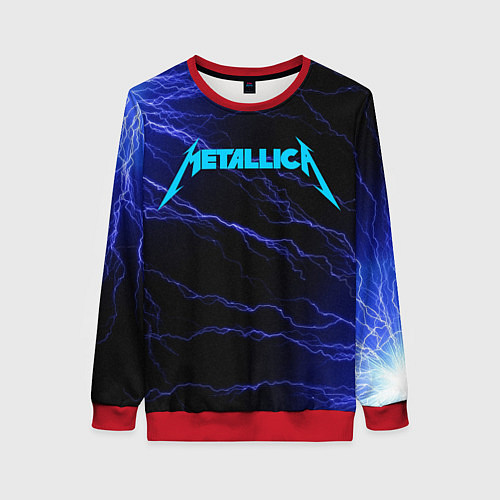 Женский свитшот METALLICA BLUE FLASH МЕТАЛЛИКА СИНИЕ МОЛНИИ / 3D-Красный – фото 1