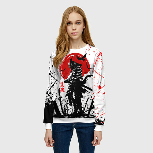 Женский свитшот GHOST OF TSUSHIMA ПРИЗРАК ЦУСИМЫ КРАСНОЕ СОЛНЦЕ / 3D-Белый – фото 3