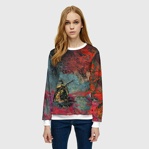 Женский свитшот Sekiro Самурай против дракона / 3D-Белый – фото 3