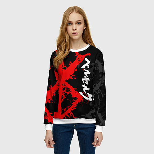 Женский свитшот БЕРСЕРК КРАСНОЕ КЛЕЙМО ИЕРОЛГИФЫ / 3D-Белый – фото 3