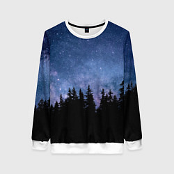 Свитшот женский НОЧНОЙ ЛЕС И ЗВЕЗДЫ, цвет: 3D-белый
