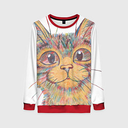 Свитшот женский A 018 Цветной кот, цвет: 3D-красный