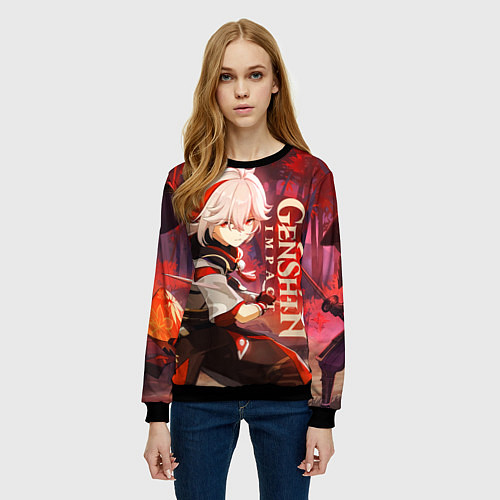 Женский свитшот Геншин импакт: Кадзуха / 3D-Черный – фото 3