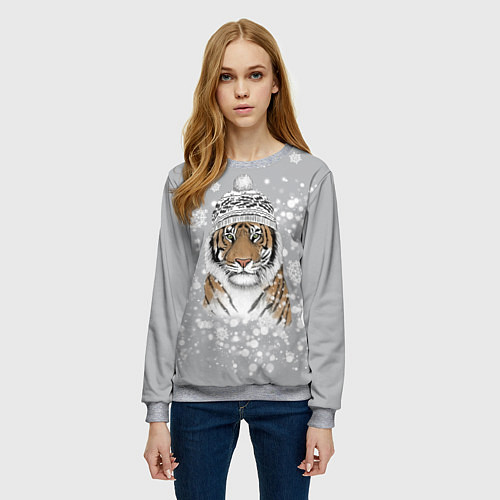 Женский свитшот Снежный тигр / 3D-Меланж – фото 3