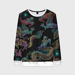 Свитшот женский Цветные драконы, цвет: 3D-белый