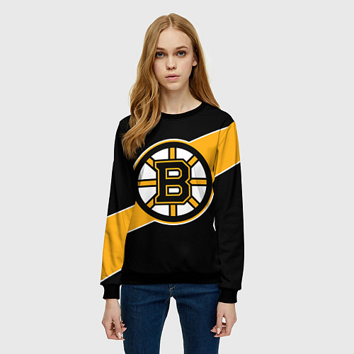 Женский свитшот Бостон Брюинз, Boston Bruins / 3D-Черный – фото 3