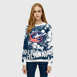 Свитшот женский Коламбус Блю Джекетс, Columbus Blue Jackets, цвет: 3D-белый — фото 2