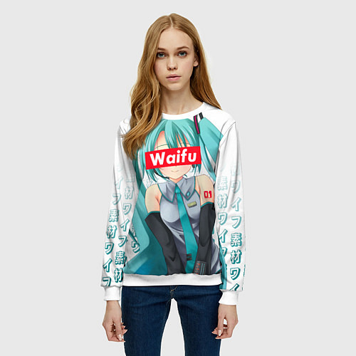Женский свитшот Waifu - Hatsune Miku / 3D-Белый – фото 3