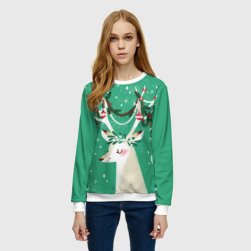 Женский свитшот Олень Новый год / 3D-Белый – фото 3