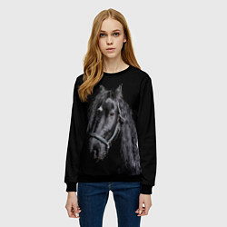 Свитшот женский Лошадь на черном фоне, цвет: 3D-черный — фото 2