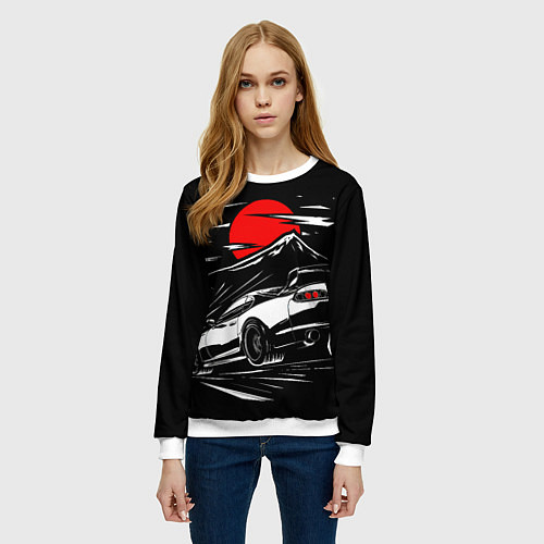 Женский свитшот Toyota Supra: Red Moon / 3D-Белый – фото 3