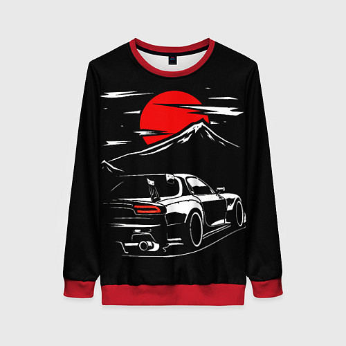 Женский свитшот MAZDA RX 7 Мазда при свете красной луны / 3D-Красный – фото 1
