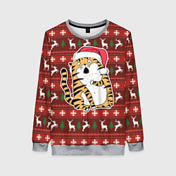Женский свитшот Рождественский удивленный тигр