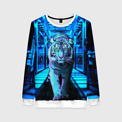 Свитшот женский Крадущийся тигр, цвет: 3D-белый