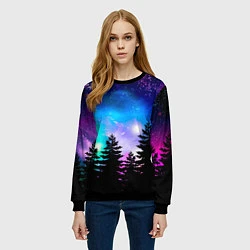 Свитшот женский Космический лес, елки и звезды, цвет: 3D-черный — фото 2