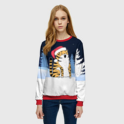 Свитшот женский Удивленный тигр 2022, цвет: 3D-красный — фото 2