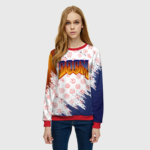 Женский свитшот RUNES DOOM LOGO / 3D-Красный – фото 3
