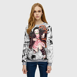 Свитшот женский Незуко Камадо на манге, цвет: 3D-меланж — фото 2