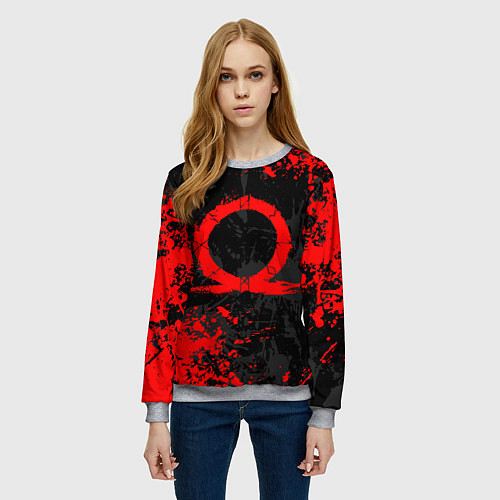 Женский свитшот GOD OF WAR LOGO RED, БРЫЗГИ КРАСОК / 3D-Меланж – фото 3