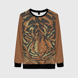 Свитшот женский Морда тигра на весь экран, цвет: 3D-черный