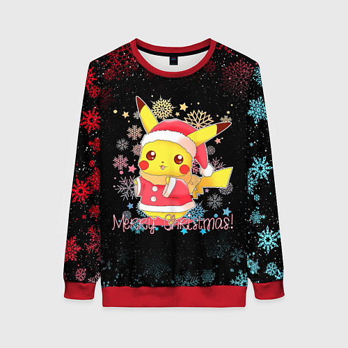 Женский свитшот MERRY CHRISTMAS ПИКАЧУ 2022 ПОКЕМОНЫ / 3D-Красный – фото 1