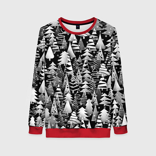 Женский свитшот Лес абстрактных ёлок / 3D-Красный – фото 1