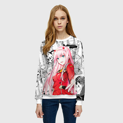 Женский свитшот Zero Two Зеро ту на манге фрейм / 3D-Белый – фото 3