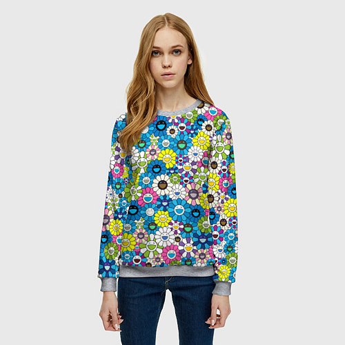 Женский свитшот Takashi Murakami Улыбающиеся цветы / 3D-Меланж – фото 3