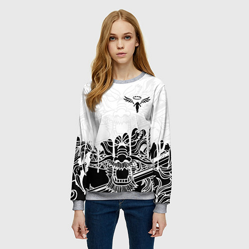 Женский свитшот WALHALLA TEAM НА СПИНЕ БЕЛЫЙ ДРАКОН / 3D-Меланж – фото 3