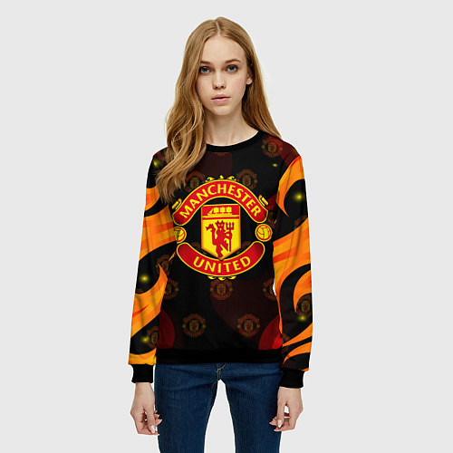 Женский свитшот MANCHESTER UNITED FIRE STYLE SPORT ПЛАМЯ / 3D-Черный – фото 3