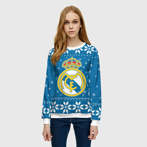 Женский свитшот Реал Мадрид Новогодний / 3D-Белый – фото 3