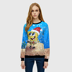 Свитшот женский НОВОГОДНИЙ ГУБКА БОБ КВАДРАТНЫЕ ШТАНЫ, цвет: 3D-черный — фото 2