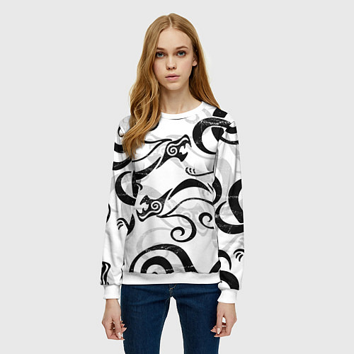 Женский свитшот ТОКИЙСКИЕ МСТИТЕЛИ ТАТУ ДРАКЕНА, ЧЁРНЫЙ ДРАКОН / 3D-Белый – фото 3