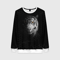 Свитшот женский Тигр черно-белый соты, цвет: 3D-белый