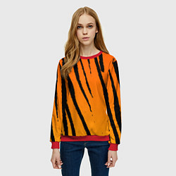 Свитшот женский Шкура тигра диагональ, цвет: 3D-красный — фото 2