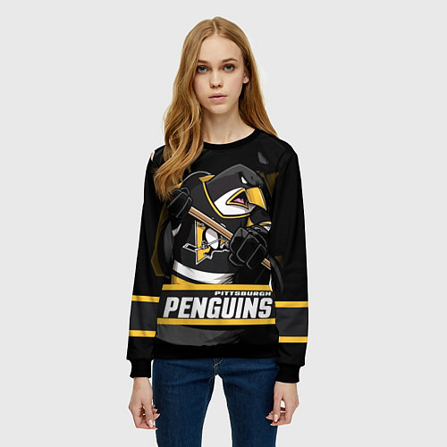 Женский свитшот Питтсбург Пингвинз, Pittsburgh Penguins / 3D-Черный – фото 3