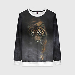 Свитшот женский Тигр в тумане, цвет: 3D-белый