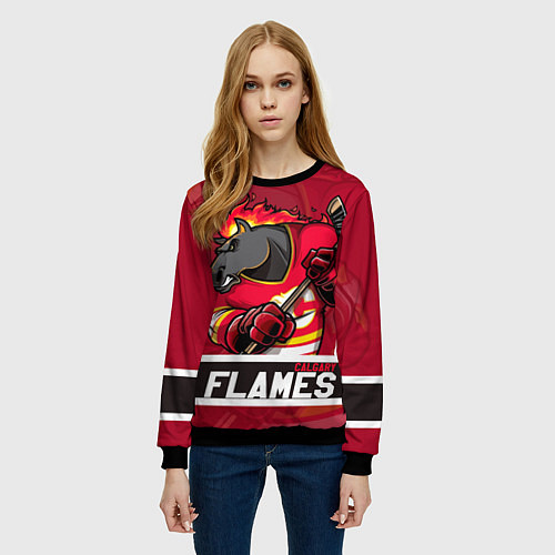 Женский свитшот Калгари Флэймз, Calgary Flames / 3D-Черный – фото 3