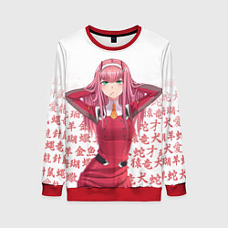 Свитшот женский 02 ZERO TWO DARLING IN THE FRANXX ИЕРОГЛИФЫ, цвет: 3D-красный