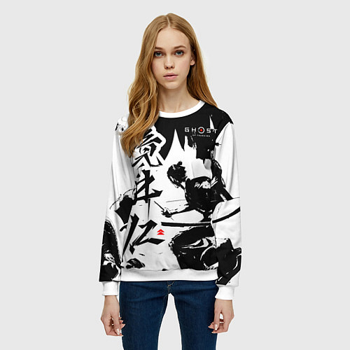 Женский свитшот Ghost of Tsushima - Призрак Цусимы / 3D-Белый – фото 3