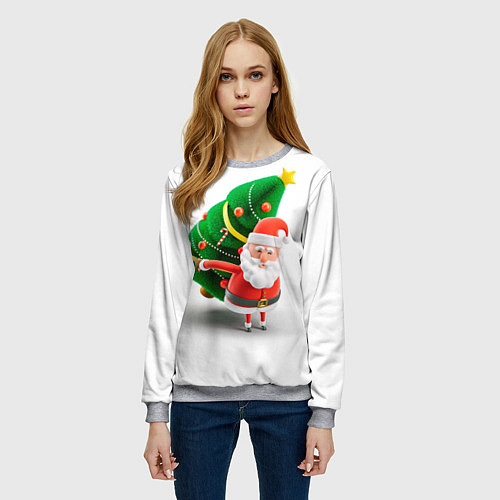 Женский свитшот Дед мороз с елкой / 3D-Меланж – фото 3