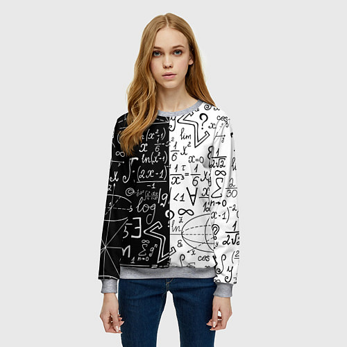 Женский свитшот ЧЁРНО БЕЛЫЕ ФОРМУЛЫ ФИЗИКА МАТЕМАТИКА / 3D-Меланж – фото 3