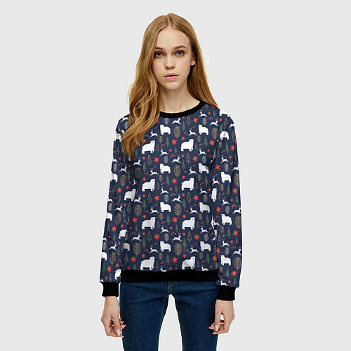 Женский свитшот Зимний леc / 3D-Черный – фото 3