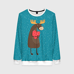 Свитшот женский Душевный лось с сердцем, цвет: 3D-белый