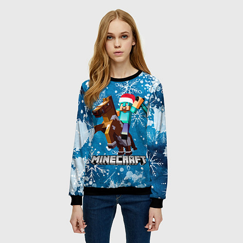 Женский свитшот МАЙНКРАФТ НОВОГОДНИЙ, MINECRAFT / 3D-Черный – фото 3