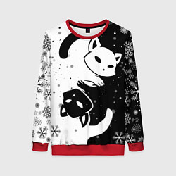 Свитшот женский Новогодние два кота кувыркаются, цвет: 3D-красный